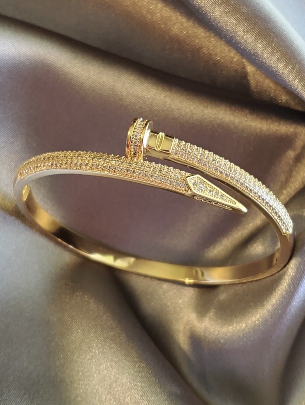Micropavé Cubic Zirconia Nail Bangle Bracelet with Snap Hinge - Beautiful!